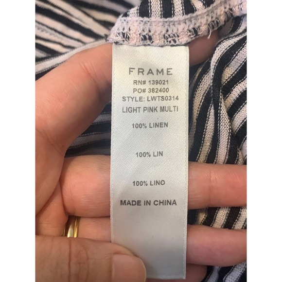 Frame pink black linen stripes long sleeves top size M - Picture 6 of 7